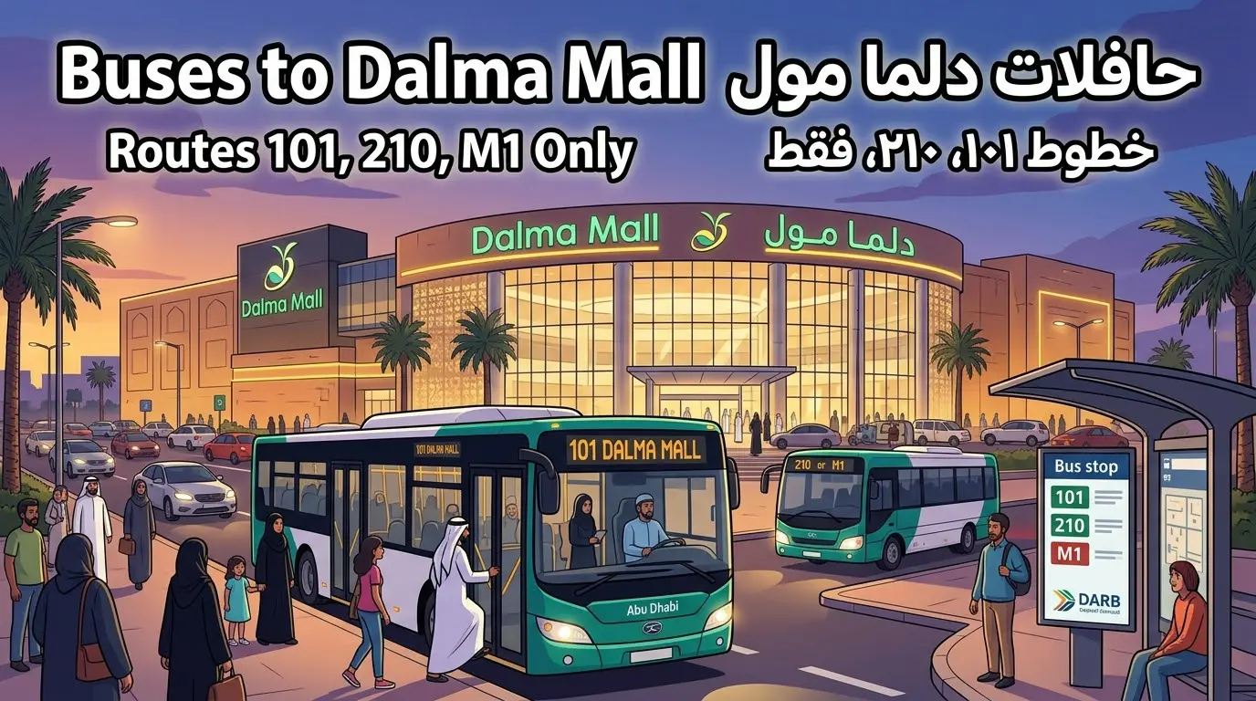 Dalma Mall Bus Number: Buses 101, 210 and M1 to Dalma Mall, Abu Dhabi