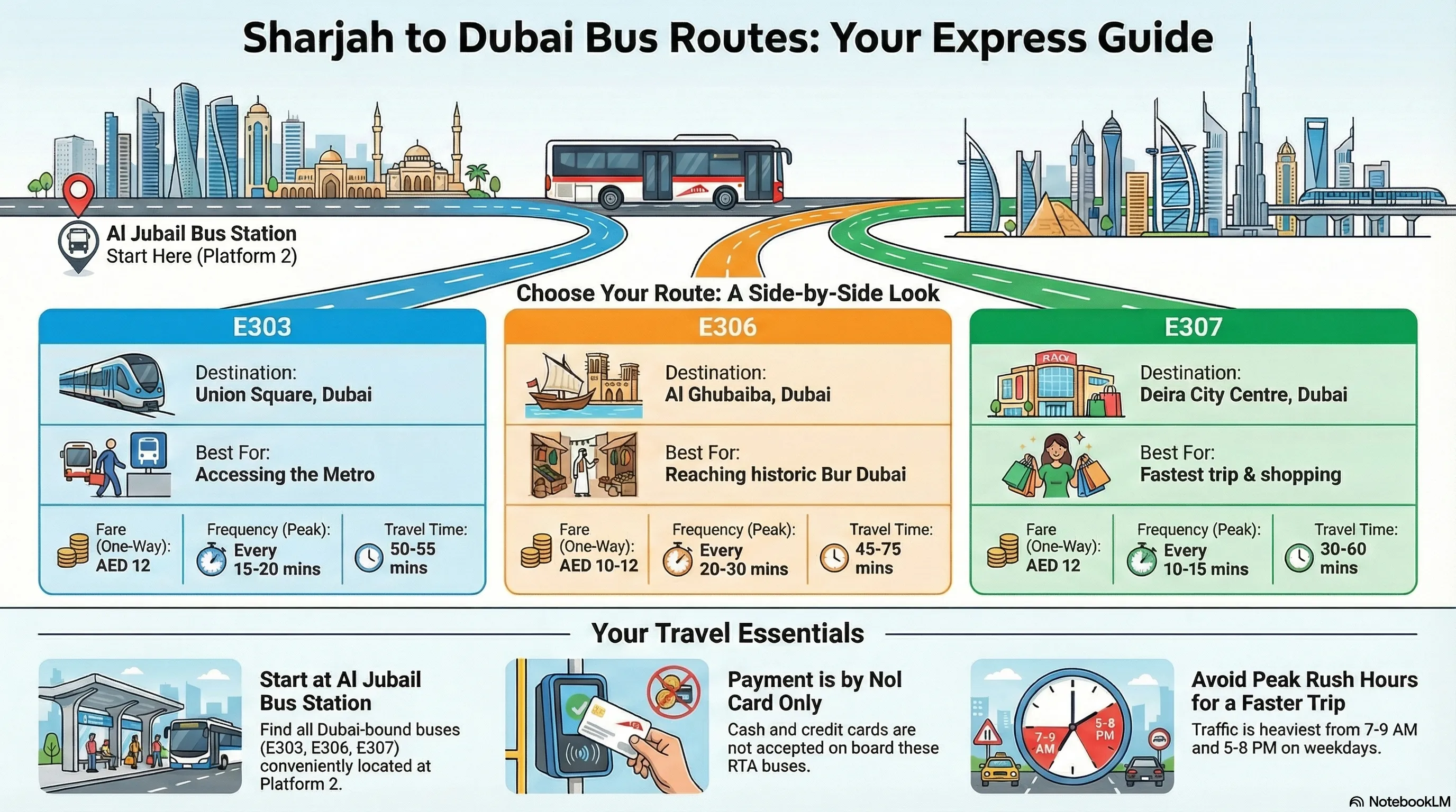 Complete Guide to Sharjah to Dubai Bus Routes: E303, E306, and E307